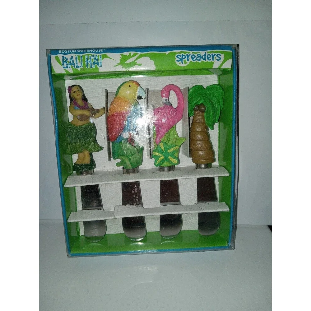 BALI H'AI HULU GIRLS DANCING CHEESE SPREADERS ORIGINAL BOX VINTAGE HAWAII